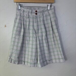 Vintage Essentials Sport Plaid Bermuda Shorts‎ Womens 6 Gray Pleated Academia